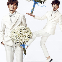 2016 new film building photo clothing mens Korean edition of the white suit stage hosted the suit B6