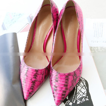 Korea handmade custom pink snake leather python Pointed Sexy Woman Taste Light Lavish Fashion High Heels