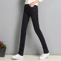 Pure black straight jeans women loose high waist 2021 spring new size fat mm slim lady long pants