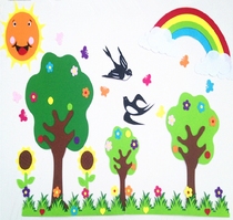 Primary school newspaper classroom layout kindergarten wall decoration early childhood education childrens room wall stickers spring tree swallows