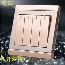 Type 86 switch socket panel stainless steel brushed M8 champagne gold four position switch panel four open dual control
