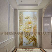 Art glass background wall screen partition door deep carving steel process entrance background wall Magnolia Dafu