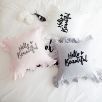 ins Wind cotton ruffle towel embroidered small square pillow cotton hand pillow Net red model with decorative sofa cushion