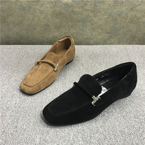 Broken code processing factory womens shoes 2022 spring new leather square head nubuck leather British flat casual shoes womens single shoes