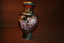 60th generation old copper tire pinching silk gilded enamel old cloisonne dragon Shou chrysanthemum vase oversized overweight about 2480 grams