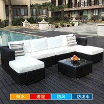 Outdoor L-type rattan sofa hotel leisure rattan chair sofa villa terrace balcony imitation vine corner rattan sofa