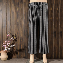 Ancient Ancient Homemade Custom Loose Vertical Bar 90% Pants Woman Summer Fat MM Gattening Up More Breathable 100 Lap Casual Broadlegged Pants
