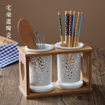 House music Road ceramic chopsticks tube drain hollow natural bamboo wood chopsticks cage double chopsticks tableware cage chopsticks rack