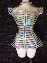 Laser mirror high shoulder European and American performance clothes female singer DJ make show outfit Technology sense future sense stage suit
