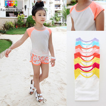 Rainbow bus cotton thin candy color boys and girls summer wear shoulder short sleeve T-shirt base shirt 2019 Clearance