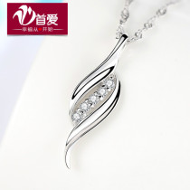 One leaf 925 pure silver necklace woman brief pendant day Korea lock bone chain jewellery to send girlfriend birthday present