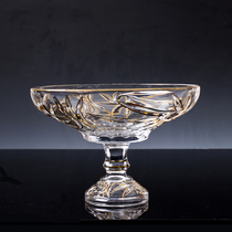 Euroonly Crystal Glass Fruit Pan Large Size High Foot Fruit Dish Sketch Golden Fruit Tray Living Room Decoration Dried Fruit Pan Chen Set