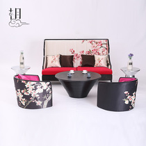  New Chinese style solid wood fabric sofa combination Hotel clubhouse model tenant hall High-back multiplayer single sofa coffee table