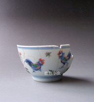 1663 Kangxi blue and white colorful Rooster Cup porcelain specimen