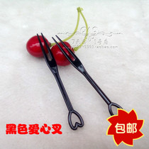 Fork Disposable fruit fork Fruit sign cake fork Black dessert fork Tasting fork Two-tooth sushi fork Love fork