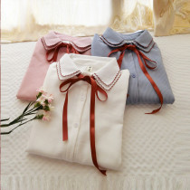 2021 autumn and winter new Korean lace bow loose casual shirt plus velvet thickened long-sleeved shirt female student