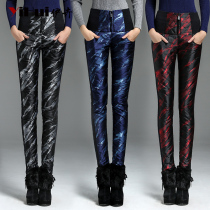 Down pants women wear high waist slim size warm cotton pants plus velvet padded winter pencil jacquard pants