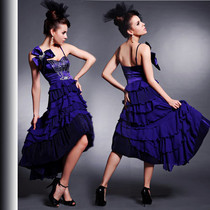 Spot evening dress purple chic bow sling belt short front long diamond decoration evening dress