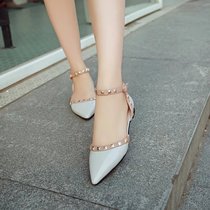 2021 Summer new flat bottom low heel flat heel empty Korean version women sandals Pointed Rivets Women Shoes European and American Single Shoes