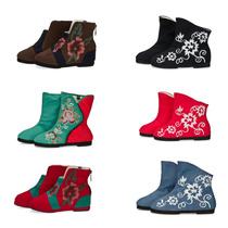 Spring and autumn new old Beijing cloth shoes womens boots inner heightened single boots thousand-layer bottom boots embroidered boots casual cloth boots