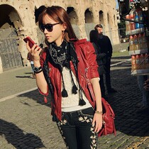 South Korea 2020 Autumn New slim leather womens short top fashion motorcycle leather jacket slim short coat tide