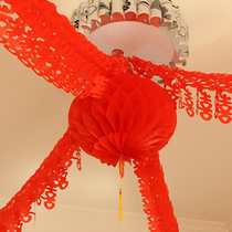 Wedding supplies wedding room decoration big red pull happy wedding layout Baixi word ribbon pull flower flower basket wedding lantern