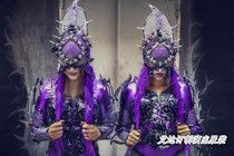New Bar Nightclub DJ Purple Mask Wig Exaggeration Party Performance Dress