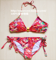 American red oil painting Impressionist triangle cup neck lace-up strapless BIKINI back strap BIKINI