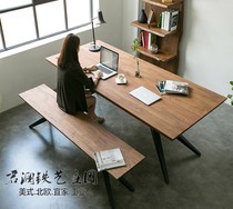 Nordic simple beauty fashion dining table and chair American solid wood old Restaurant rectangular table bench Iron computer desk desk desk