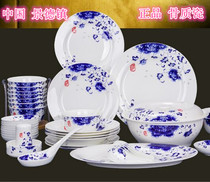 Jingdezhen Ceramics 56 high-grade Chinese bone porcelain blue and white porcelain national color colorful national color Tianxiang tableware set dishes