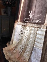 Flower green stone ~~~ ~ gray and brown tone linen fabric hand-made patchwork curtains