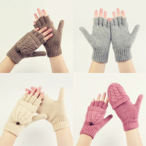 Japanese explosive wool couple flip magic gloves retro double-woven twist for men and women half finger winter gloves