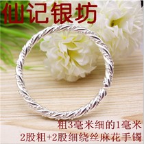 Silver wire wound pure handmade silver screwup S999 pure silver bracelet for men and women handmade pure silver lovers