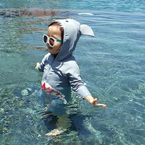 South Koreas new childrens boy baby shark conjoined sunscreen UV protection baby warm hot spring swimsuit tide