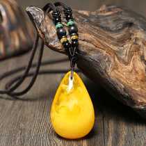 Natural amber honey wax drop pendant chicken oil yellow old honey wax with no sign gold gagey wool coat chain necklace ornament