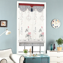 Spring South Chinese style printing thickened chenille Roman curtain fabric rolling curtain living room study partition curtain