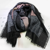 Foreign single female cotton scarf large square scarf Japanese literature and art elegant intellectual purple gray love Joker soft spring and autumn winter