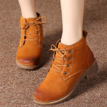 New real cowhide womens shoes thickened velvet short barrel snow boots warm and comfortable Korean version of nubuck leather cotton shoes