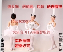 Girls Little Swan Dance Performance Costume Ballet Dance Dress Childrens White Shirt Skirt