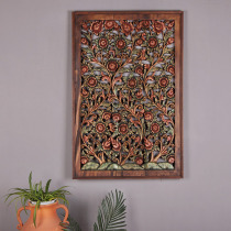 Southeast Asia painted Lotus solid wood hanging painting retro hollow carved wall decoration pendant wall decoration