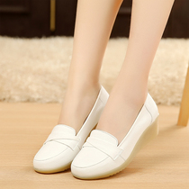 White Nurse Shoes Spring Summer Breathable Slope Heel Single Shoe Genuine Leather With Beef Tendon Bottom Working Shoes Small White Shoes Health Care Group Purchase