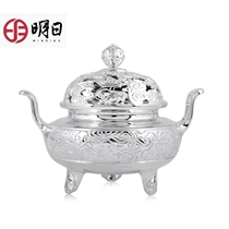  Tomorrow S999 foot silver incense burner Classical Buddhist incense burner Small silver stove Incense burner Incense silver stove