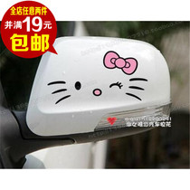  Cute squinting smile hello kitty Mirror Stickers Funny Cartoon KT cat rearview mirror Car pull flower Stickers