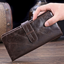 Retro Tide mens long leather wallet handmade head layer cowhide European and American personality youth vertical wallet