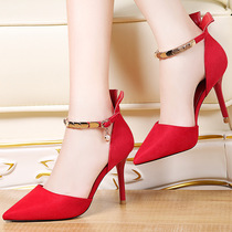 2021 Spring and Autumn New Sexy Pointed High Heels Slim Wedding Shoes Shallow Joker Womens Shoes One Word Buckle