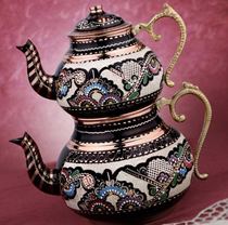 Turkish red teapot handmade thick copper painted carved female pot home creative teapot Ottoman tea set