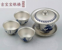 Pure silver blue and white tea set sterling silver tea set original silver