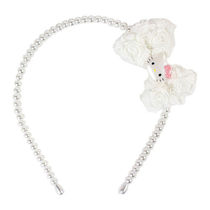 Sanrio HELLO KITTY Girls Pearl Headband with Rose Bow (White Satin)