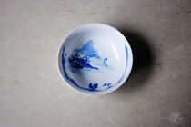 Blue and white landscape pattern tea cup Jade string