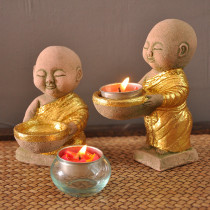 Thai Crafts Little Monk Decoration Business Club Sand Stone Sculpture Characters Candle Sandstone Waterscape Decoration